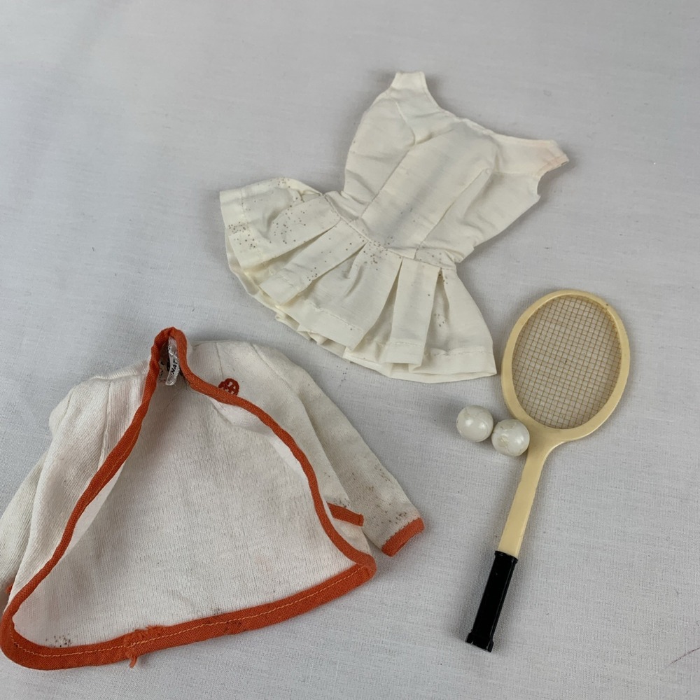 Vintage Barbie Tennis Anyone #941 Outfit Dress Cardigan Racket Balls 1962-1963